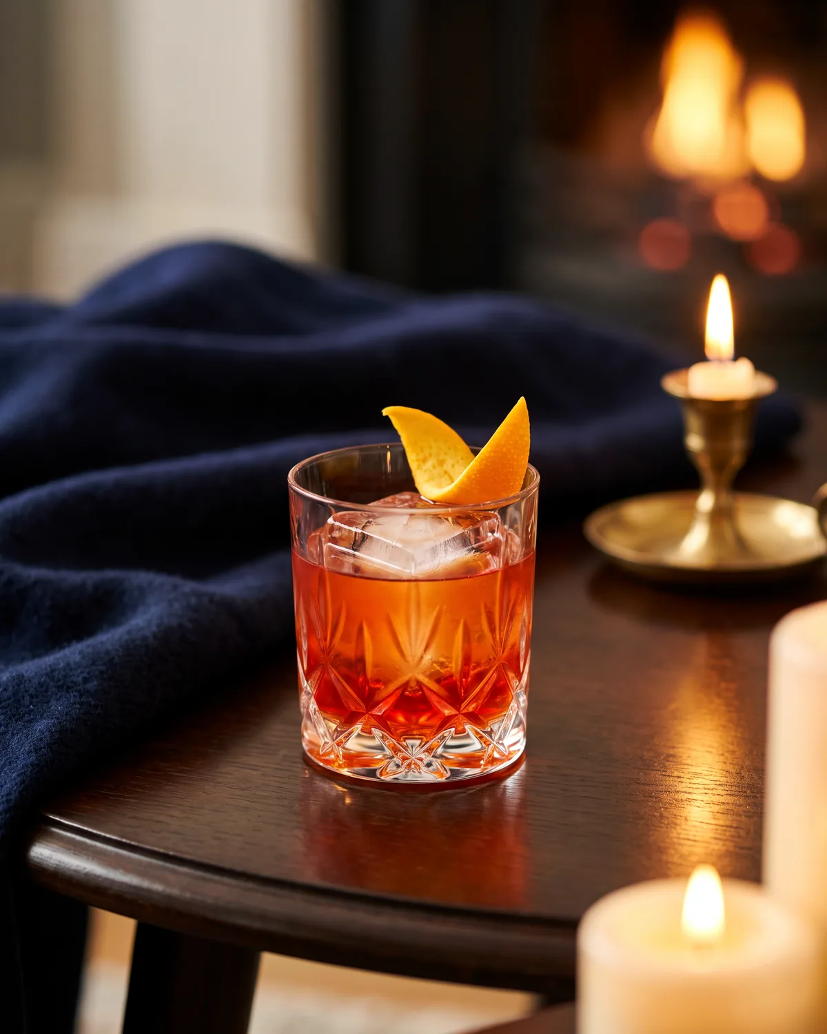 Bourbon Boulevardier, made with ReVerb Bourbon, in a rocks glass, garnished with orange peel