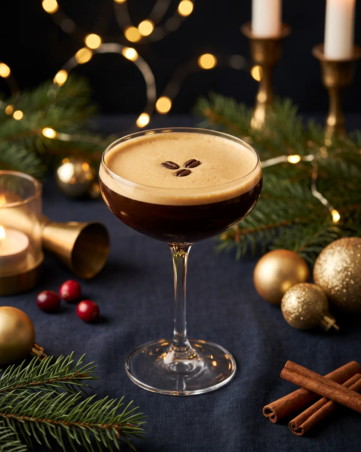 Bourbon Espresso Martini, made with ReVerb Bourbon, in a coupe, garnished with coffee beans