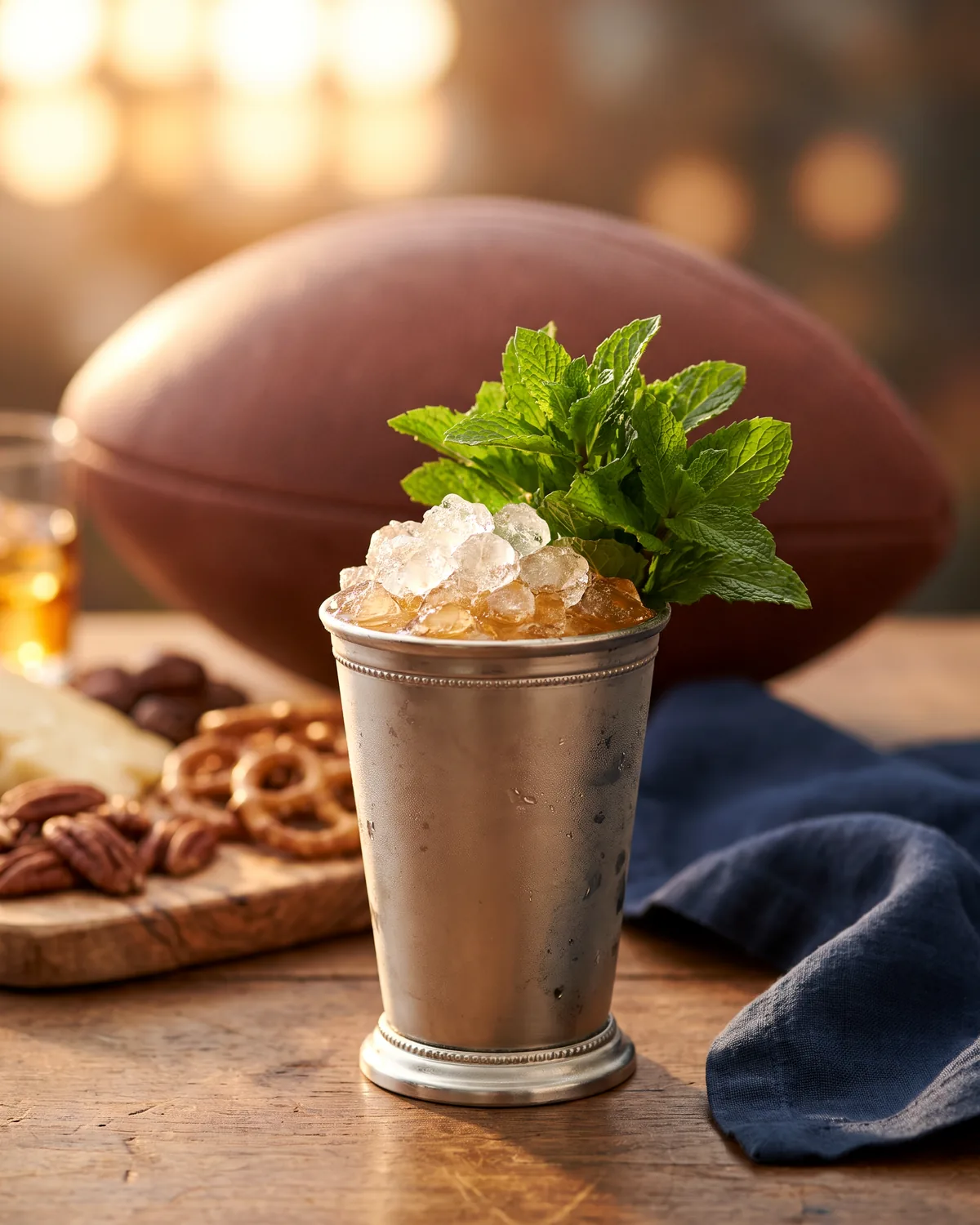 Bourbon Mint Julep, made with ReVerb Bourbon, in a julep cup, garnished with mint bouquet