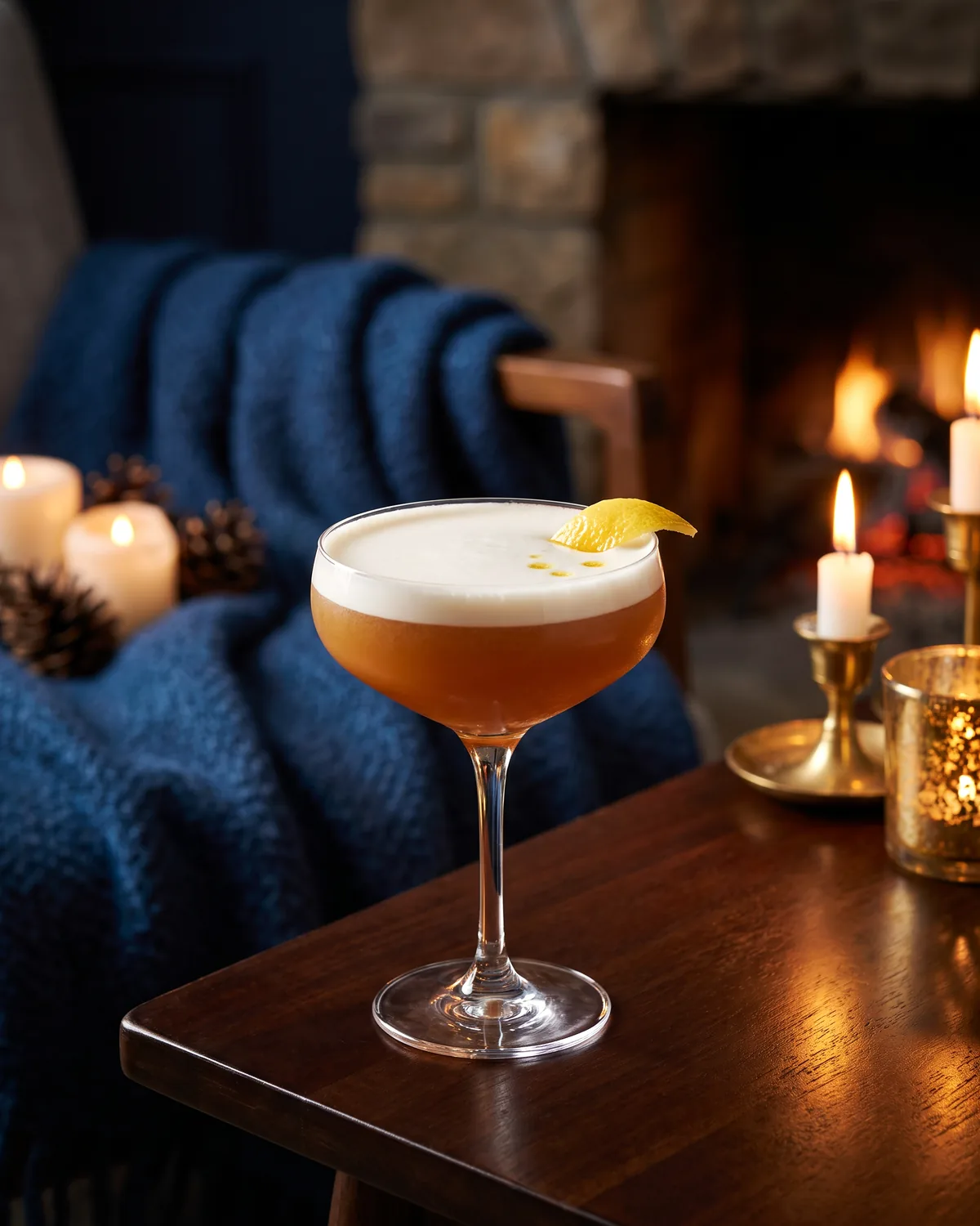 Brown Sugar Bourbon Sour, made with ReVerb Bourbon, in a coupe, garnished with lemon oils