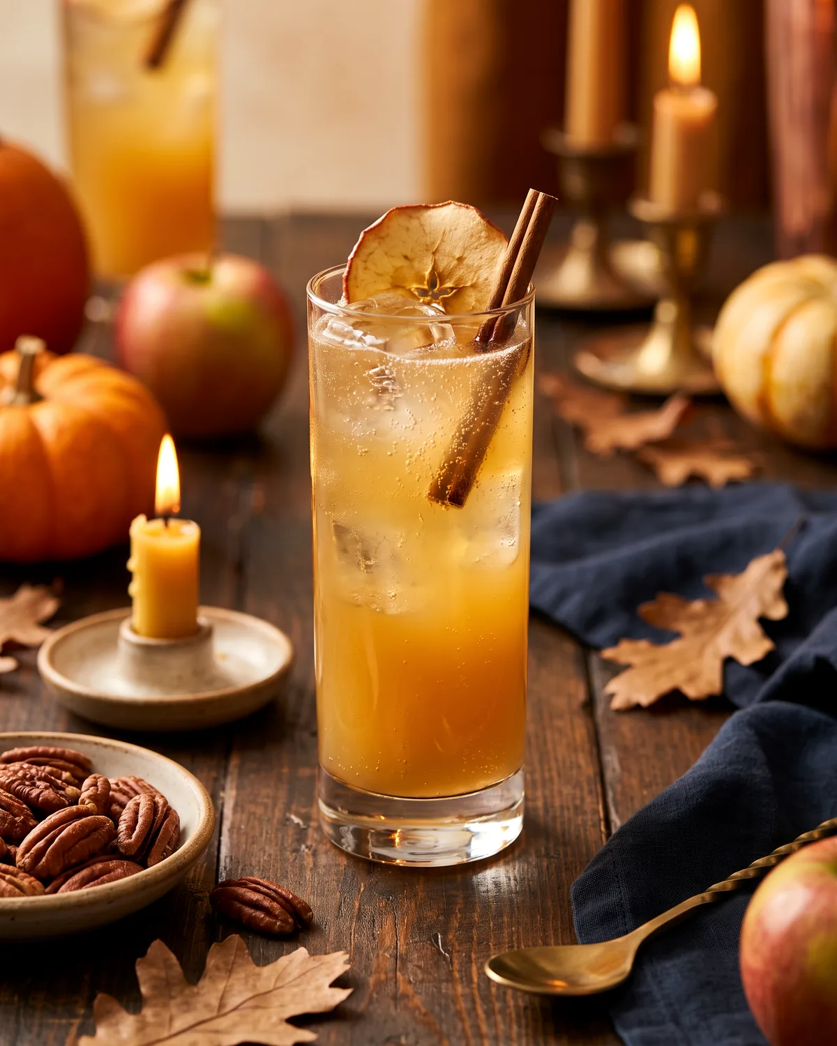 Cinnamon Apple Bourbon Fizz, made with ReVerb Bourbon, in a highball glass, garnished with apple slice