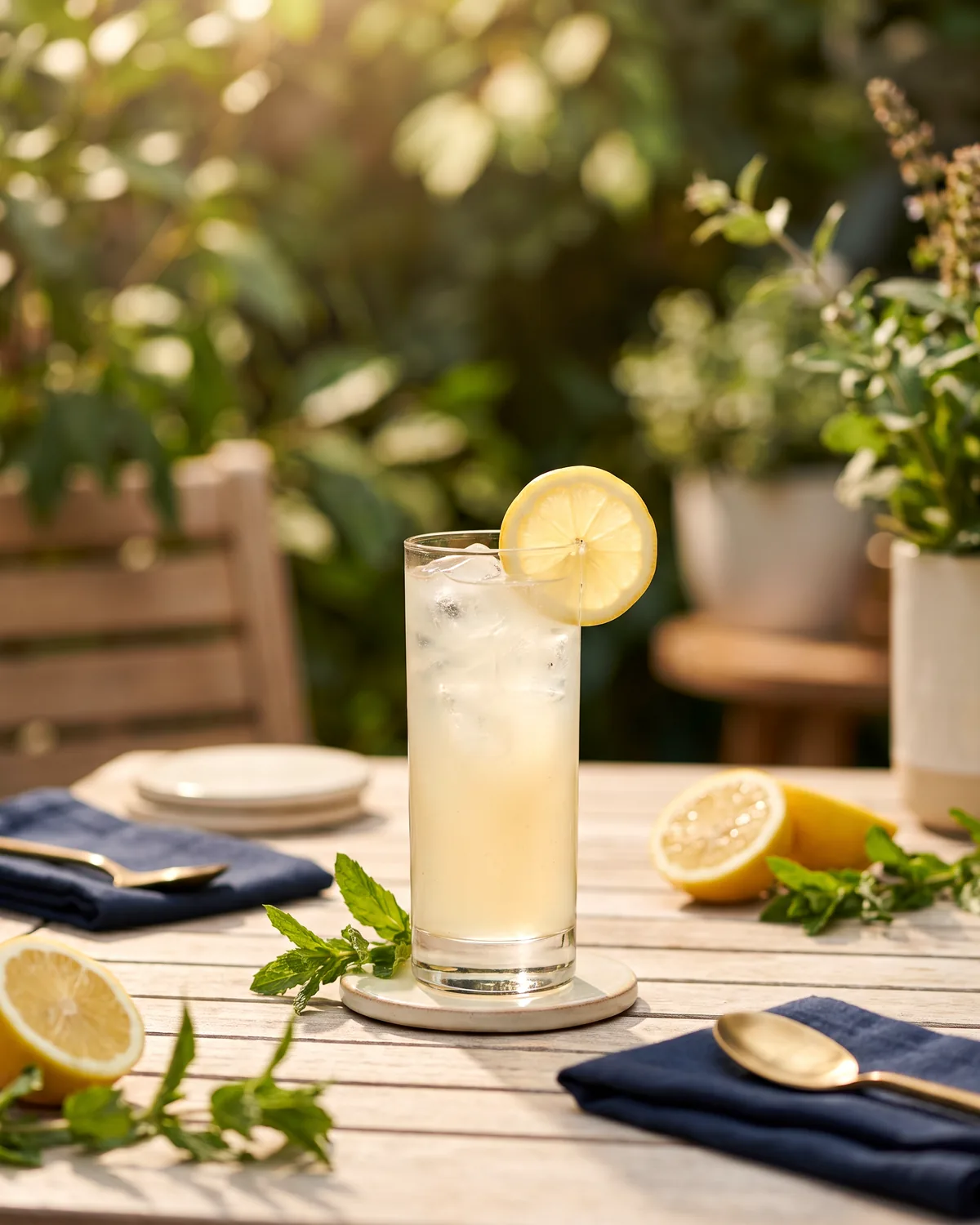 Elderflower Gin Lemonade, made with ReVerb Gin, in a highball glass, garnished with lemon wheel