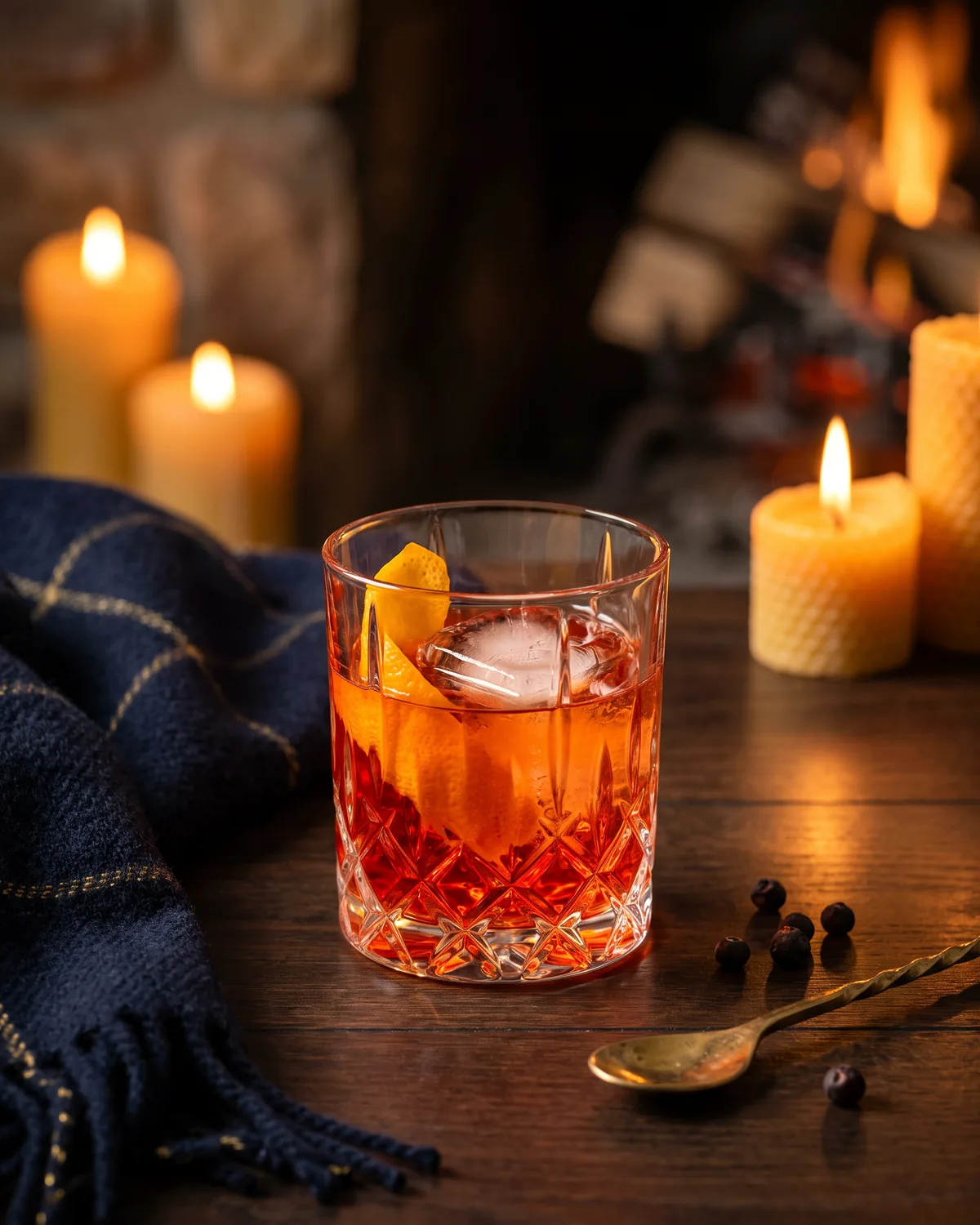 Gin Negroni, made with ReVerb Gin, in a rocks glass, garnished with orange peel
