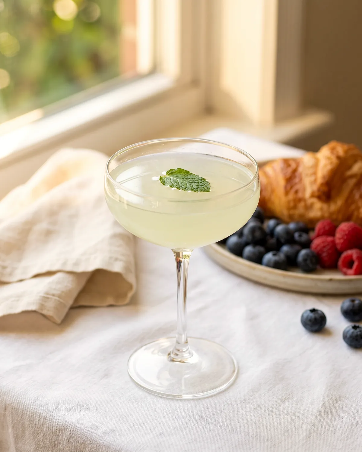 Gin Southside, made with ReVerb Gin, in a coupe, garnished with mint leaf