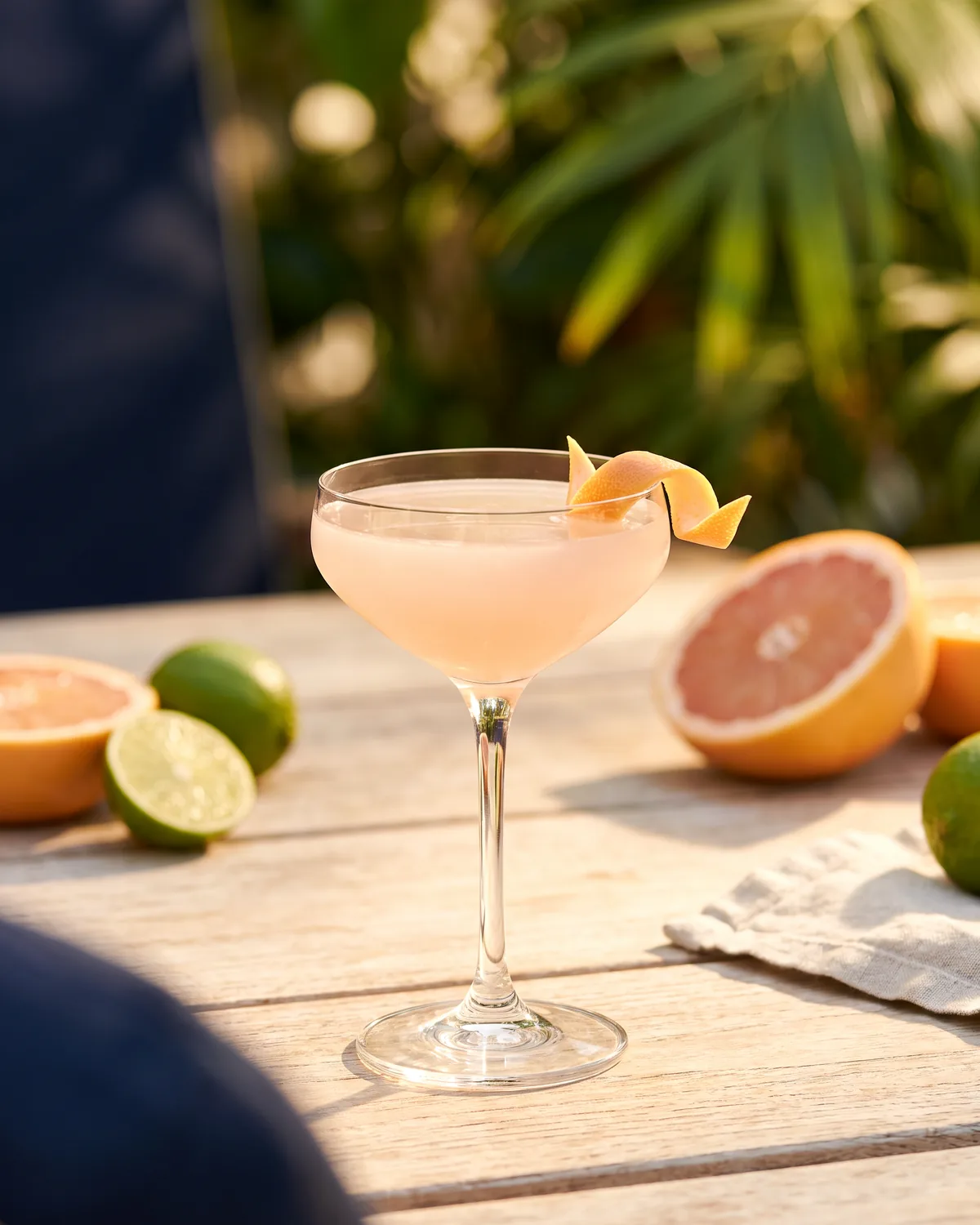 Hemingway Daiquiri, made with ReVerb White Rum, in a coupe, garnished with grapefruit peel