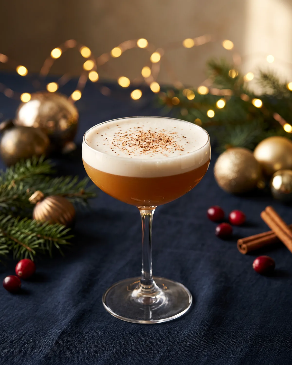 Maple Bourbon Flip, made with ReVerb Bourbon, in a coupe, garnished with nutmeg