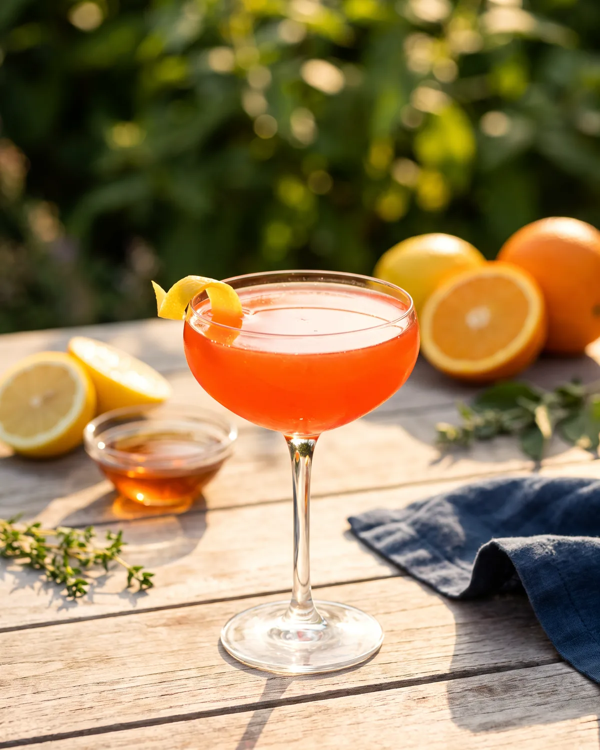 Paper Plane Austin, made with ReVerb Bourbon, in a coupe, garnished with lemon twist