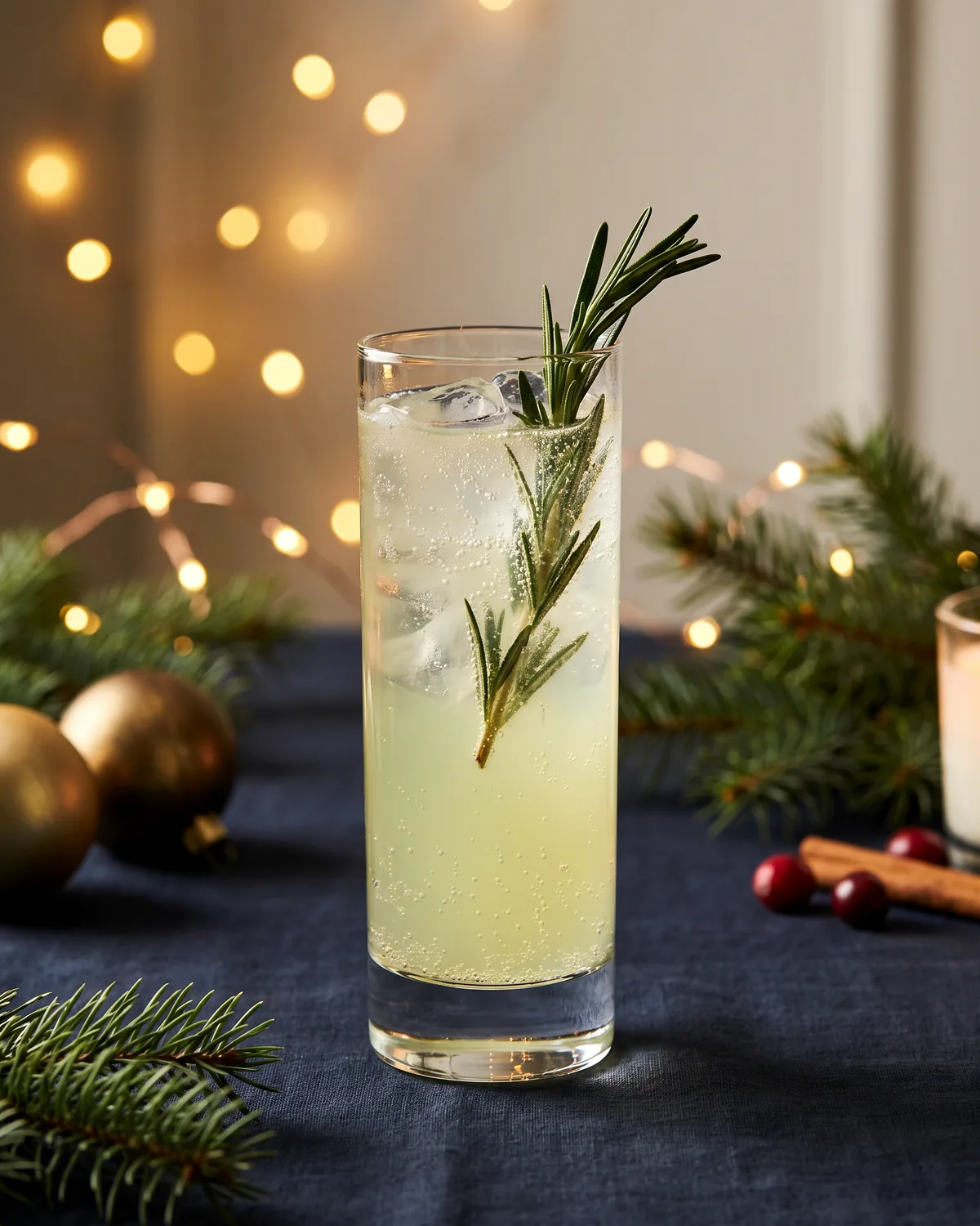 Rosemary Gin Rickey, made with ReVerb Gin, in a highball glass, garnished with rosemary sprig