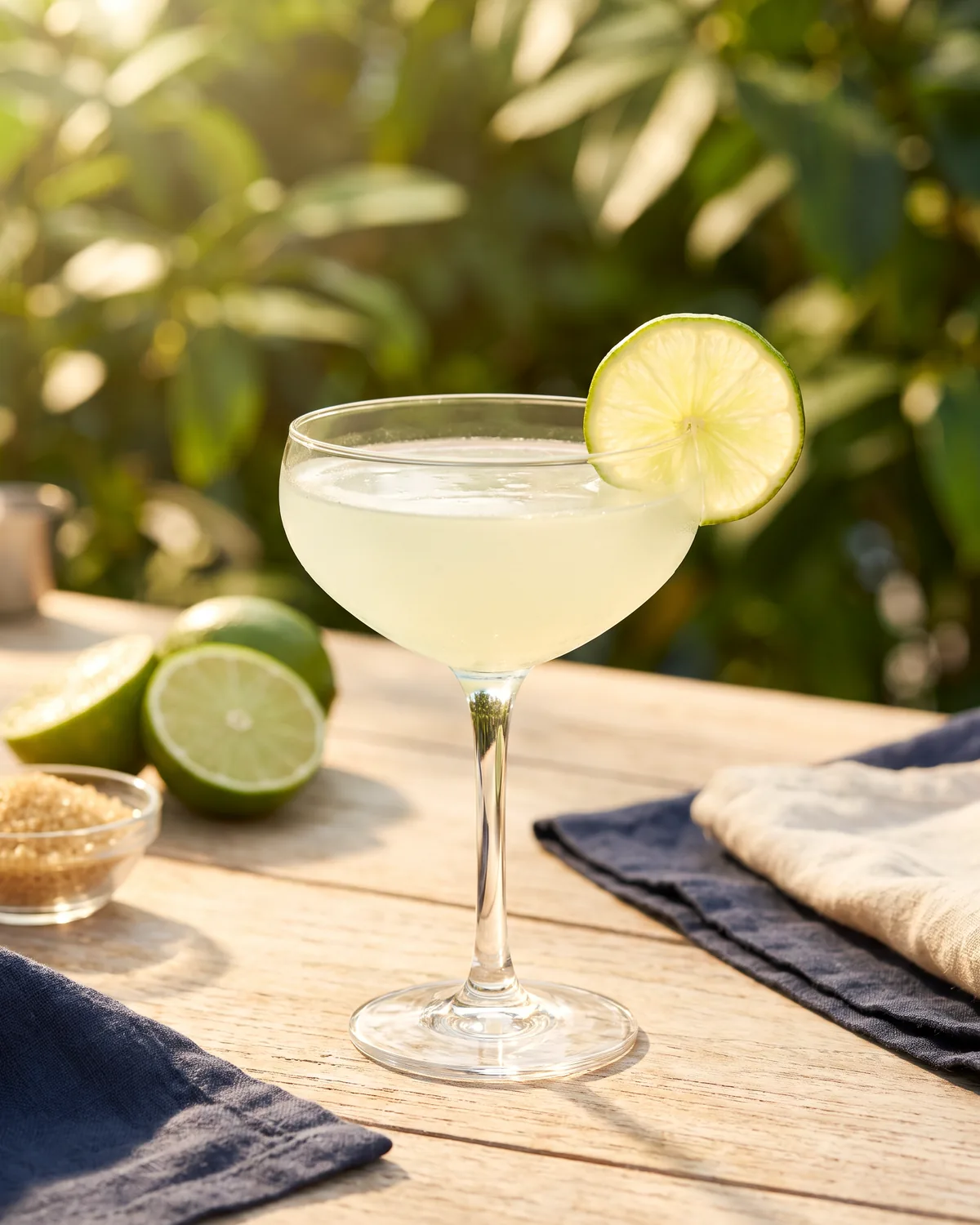 Rum Daiquiri, made with ReVerb White Rum, in a coupe, garnished with lime wheel
