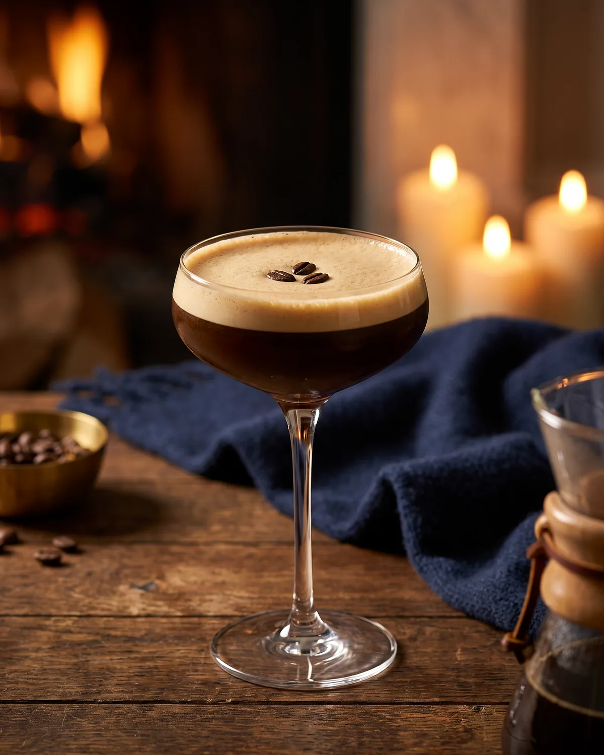 Rum Espresso Martini, made with ReVerb White Rum, in a coupe, garnished with coffee beans
