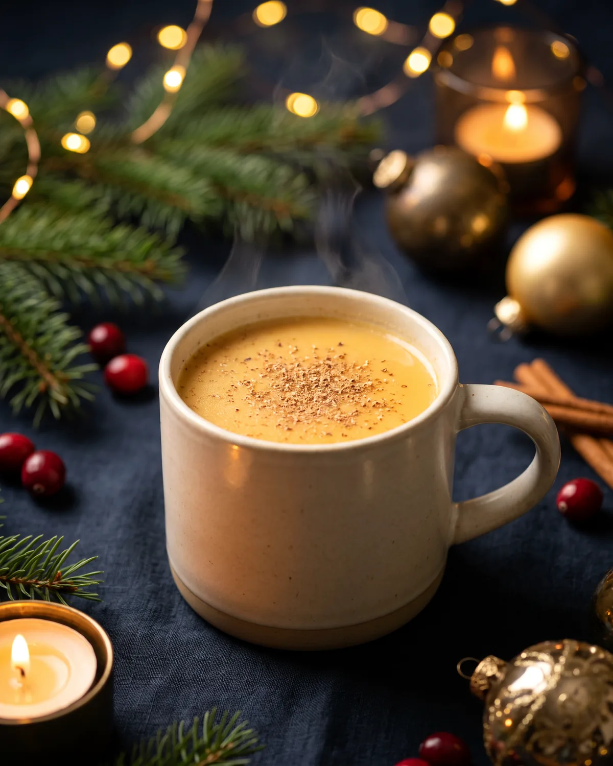 Rum Hot Buttered Toddy, made with ReVerb White Rum, in a mug, garnished with nutmeg