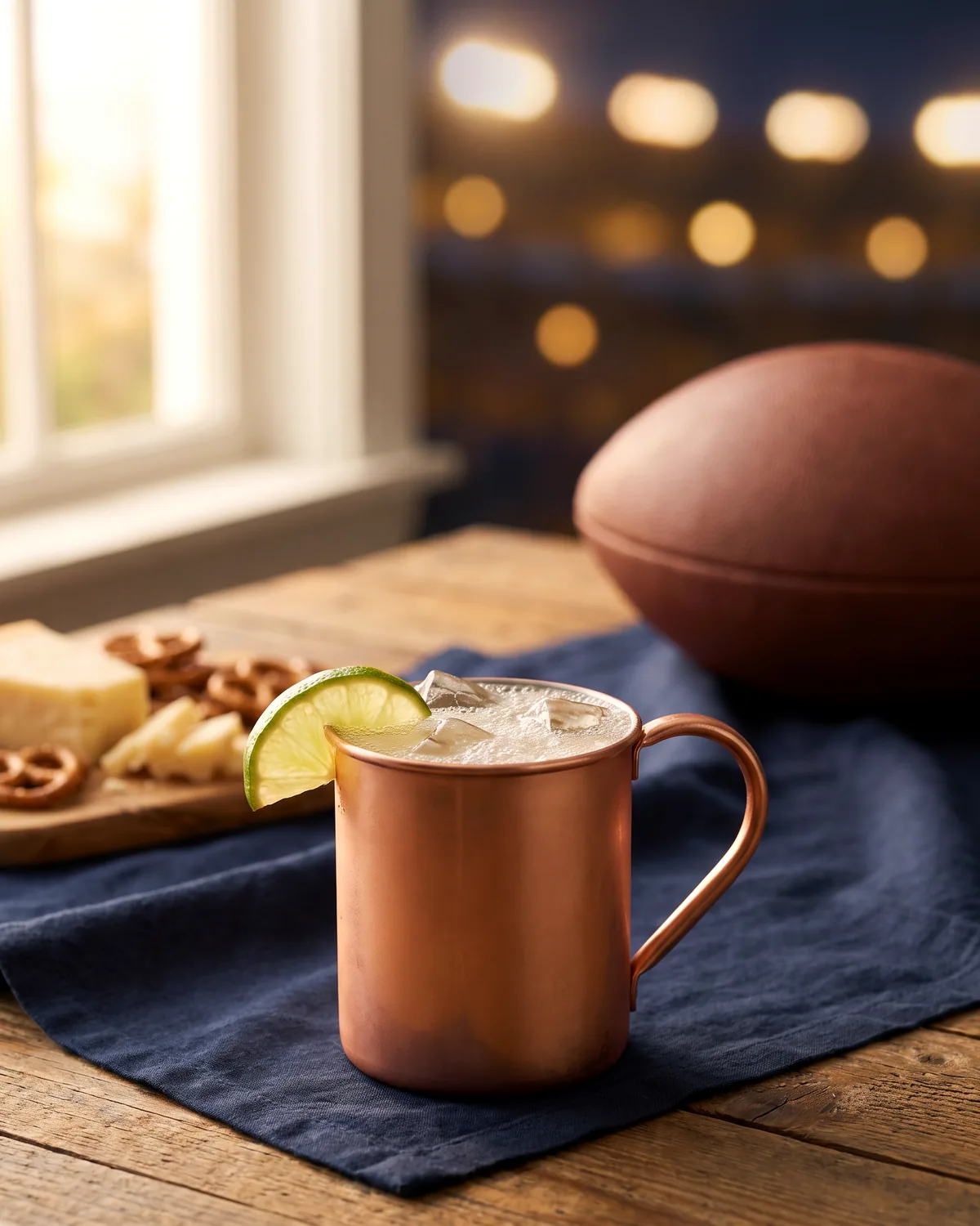 Rum Mule, made with ReVerb White Rum, in a copper mug, garnished with lime wedge