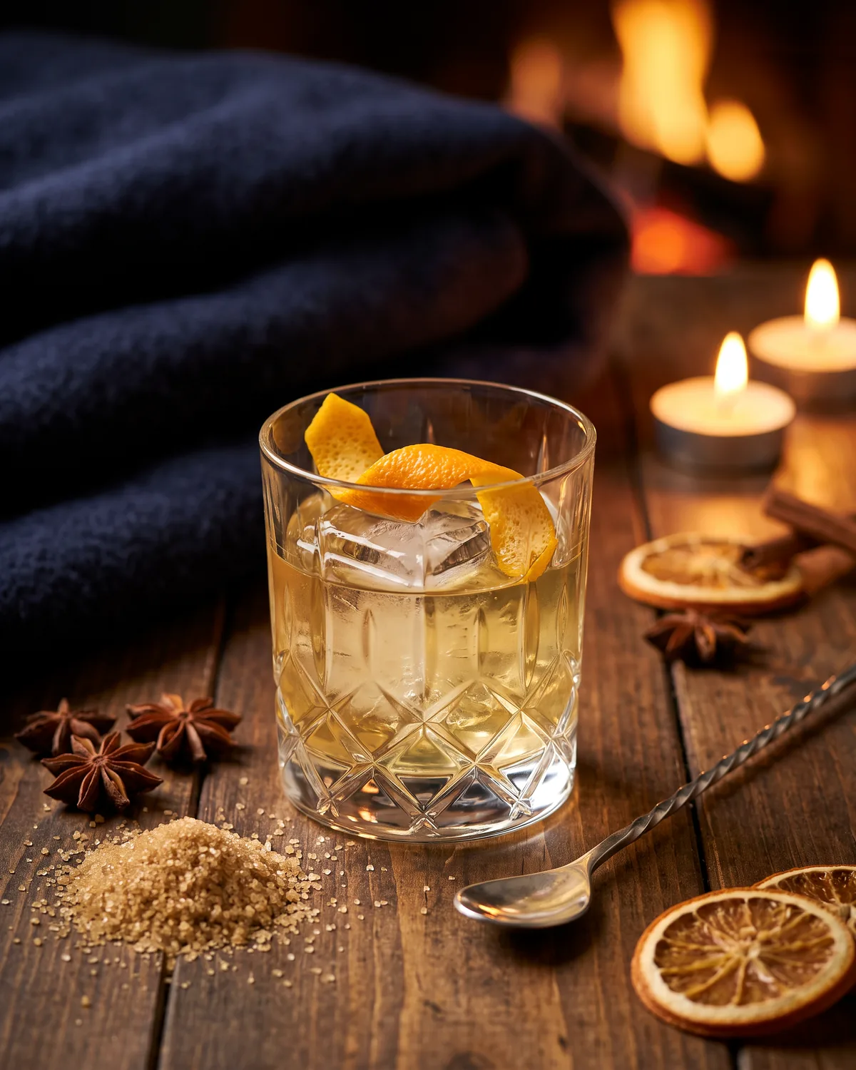 Rum Old Fashioned, made with ReVerb White Rum, in a rocks glass, garnished with orange peel