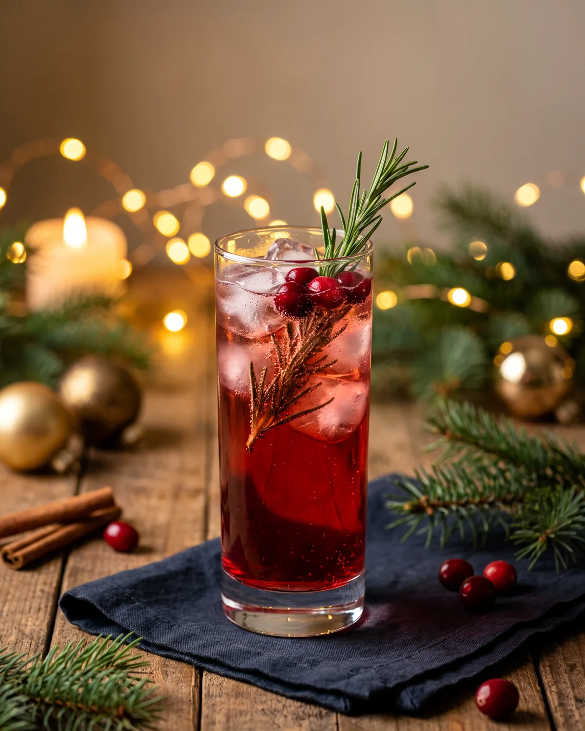 Rye Cranberry Buck, made with ReVerb Rye, in a highball glass, garnished with rosemary