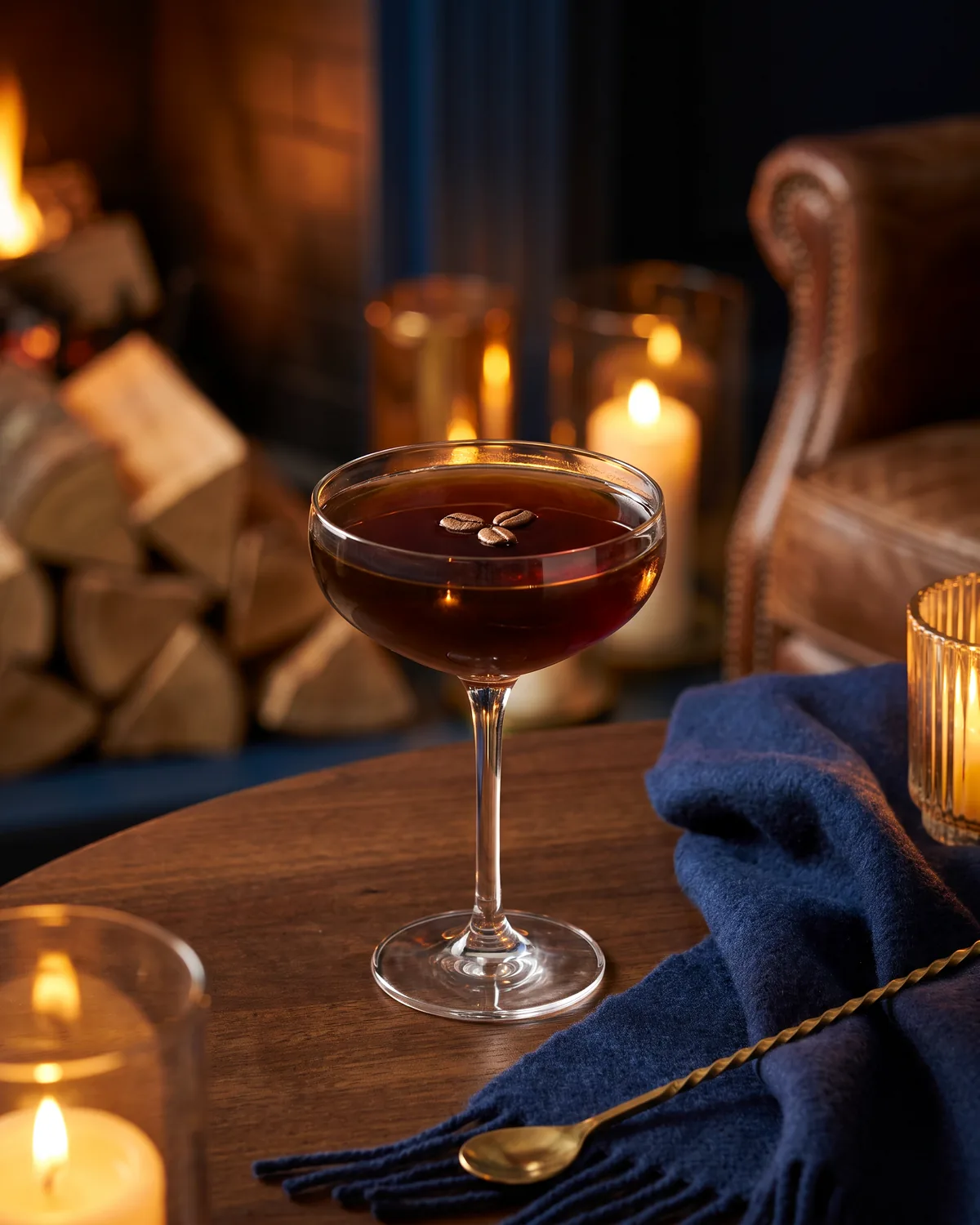 Rye Espresso Manhattan, made with ReVerb Rye, in a coupe, garnished with coffee bean