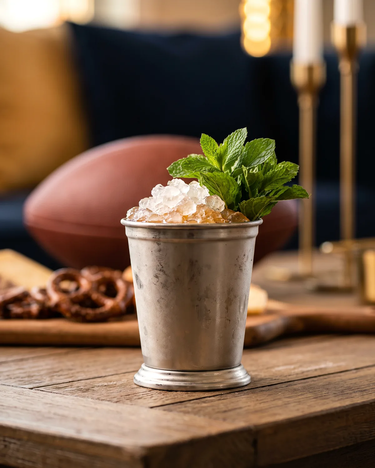 Rye Mint Julep, made with ReVerb Rye, in a julep cup, garnished with mint bouquet