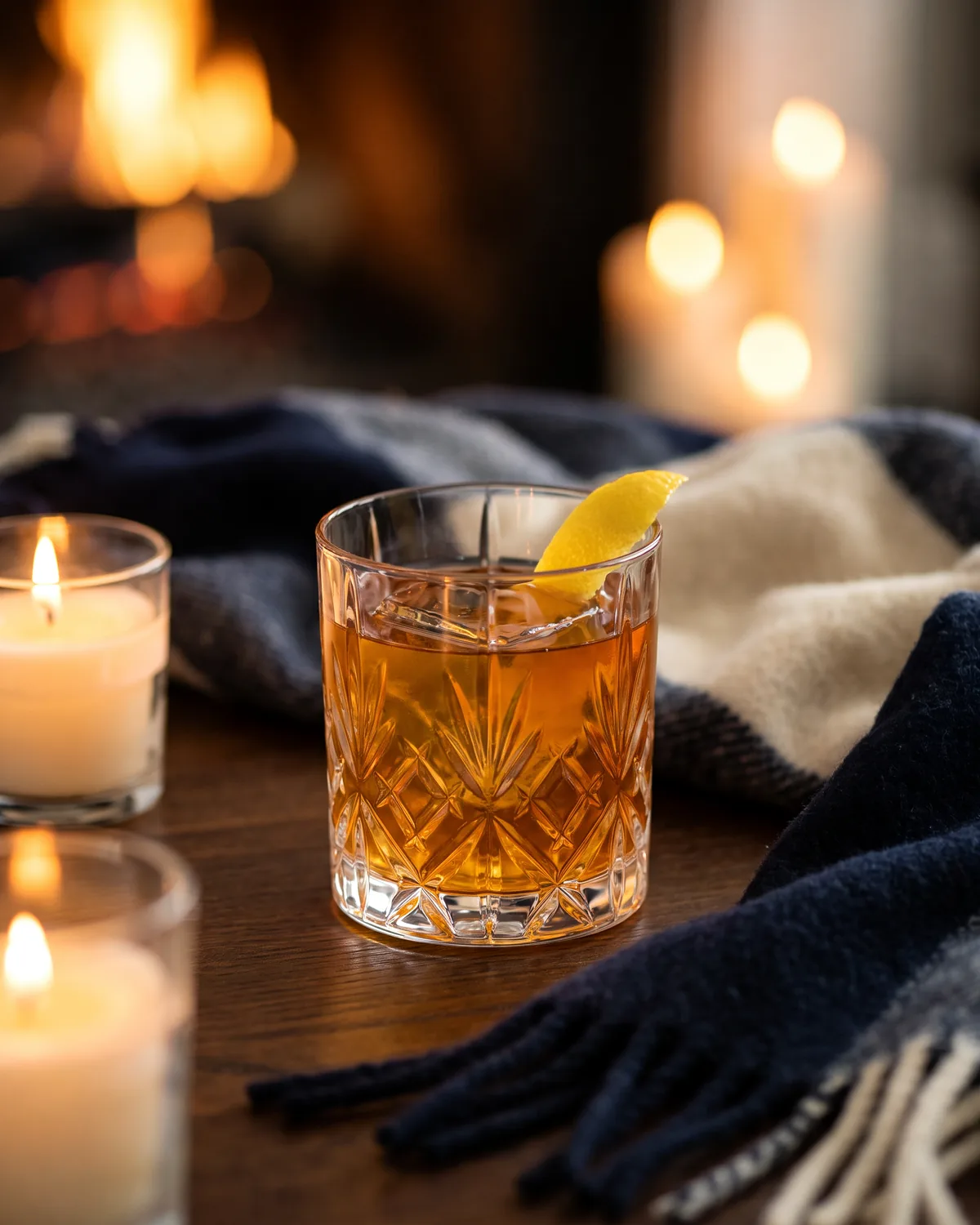 Rye Sazerac, made with ReVerb Rye, in a rocks glass, garnished with lemon peel
