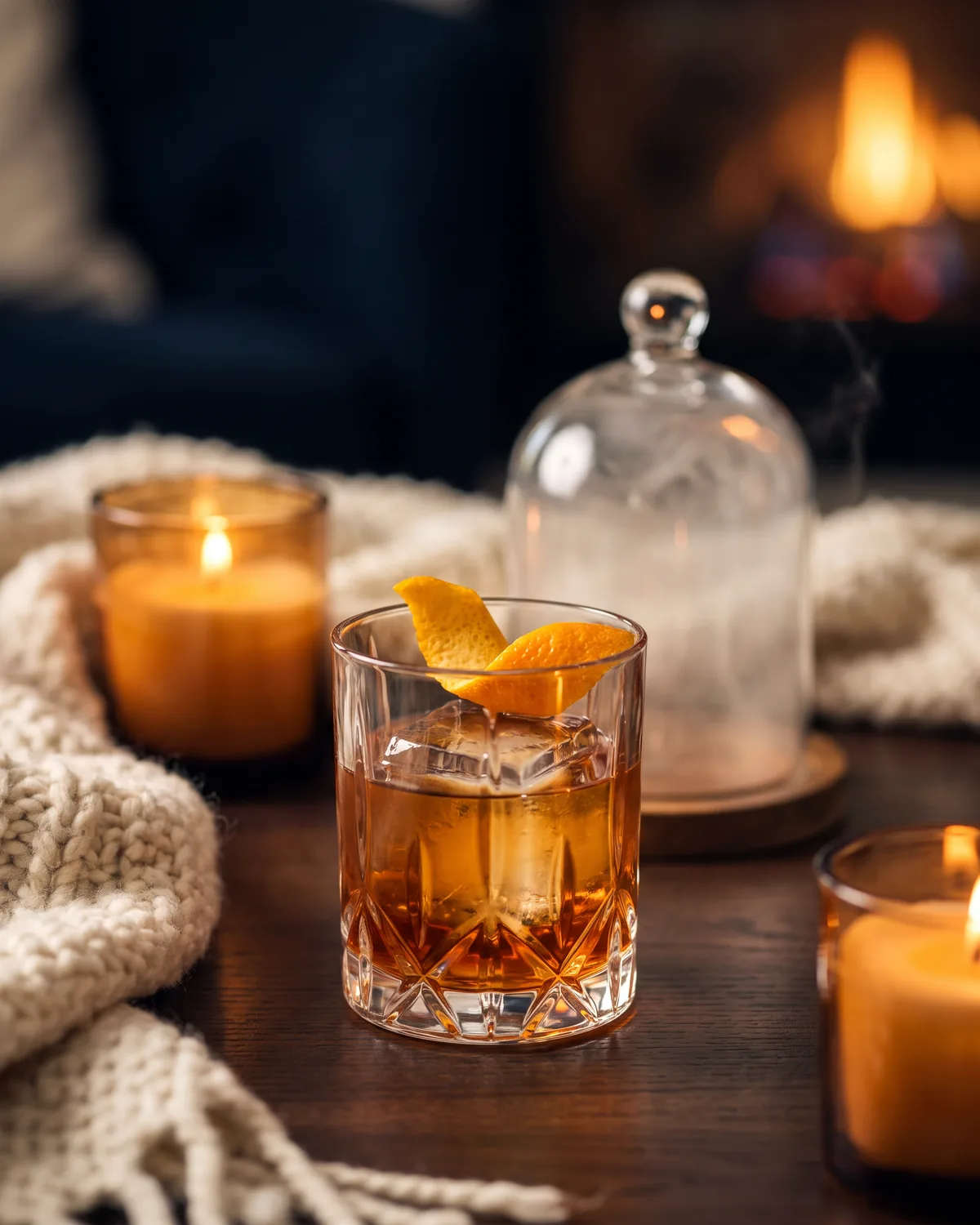 Smoked Maple Rye, made with ReVerb Rye, in a rocks glass, garnished with orange peel