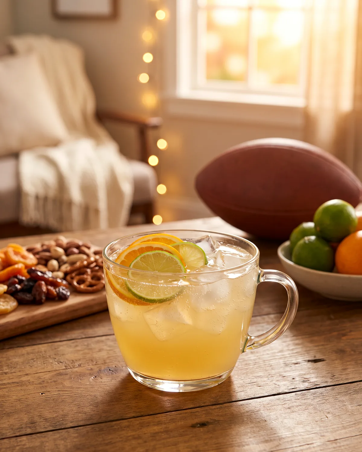 Texas Rum Punch, made with ReVerb White Rum, in a punch glass, garnished with citrus wheels