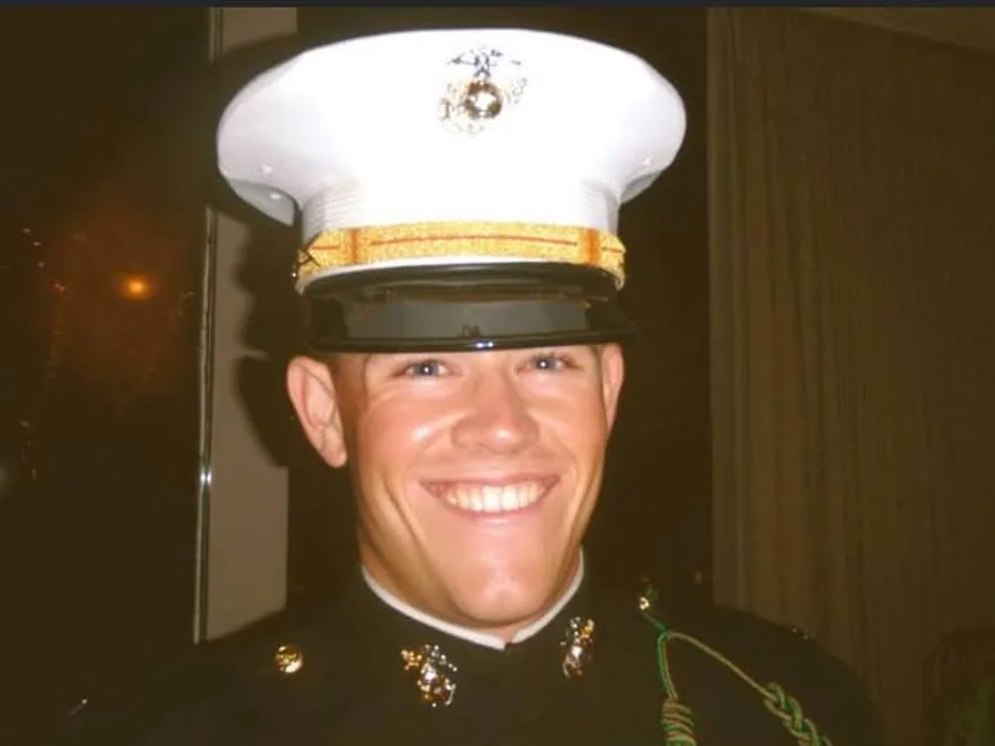 A Marine in dress uniform