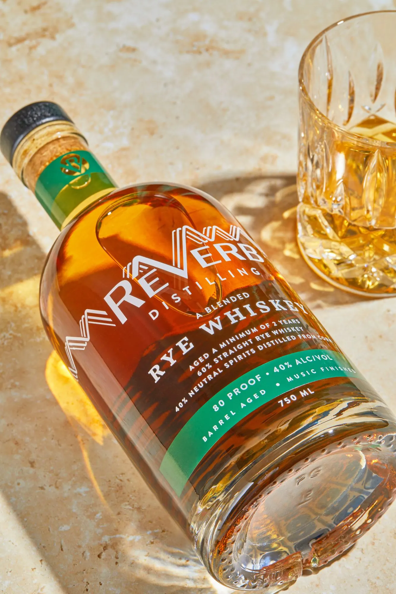 ReVerb Rye bottle with a glass